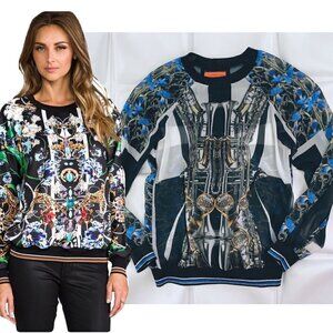 Clover Canyon Sz S Chiffon Sheer Trumpet French Horn Saxophone Print Blouse Top